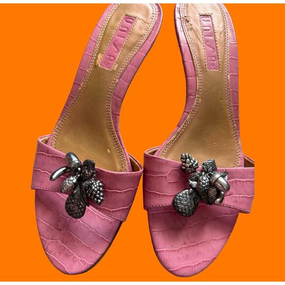 00's vintage baby pink reptile print coquette soft girl y2k kitten heels US 6.5 - Picture 6 of 8